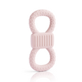 Aufrecht stehender, rosafarbener Beiß- und Lernring in Form einer 8. Die Oberfläche ist mit Noppen versehen und das Mittelstück ist geriffelt, um das Zahnfleisch zu massieren.